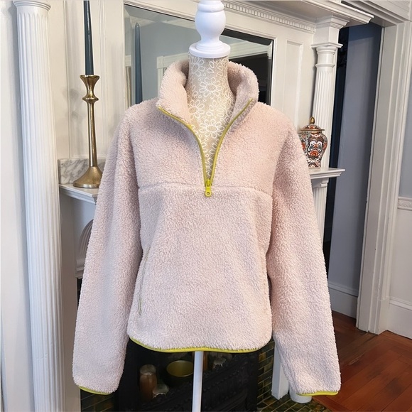 GIRLFRIEND COLLECTIVE Cream & Yellow Trim Half-Zip Fleece Pullover Jacket Size M - Picture 4 of 11